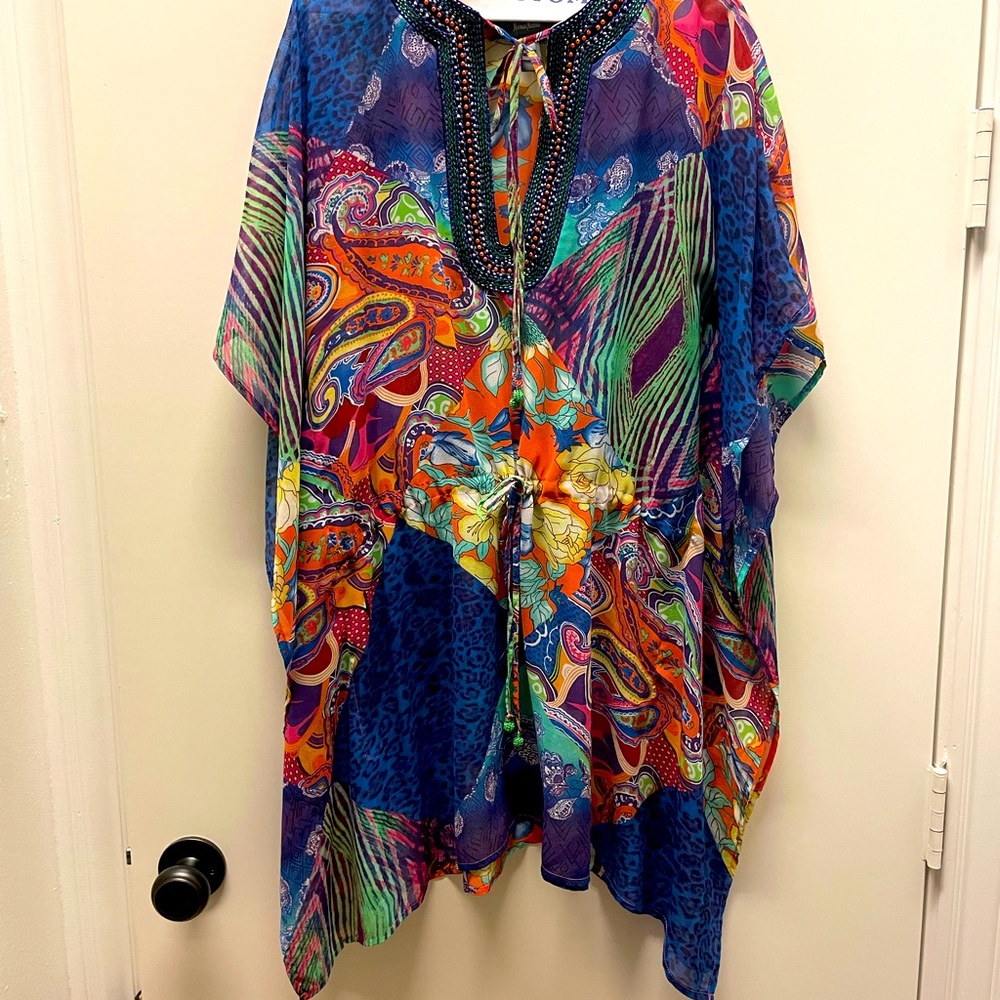 Neiman Marcus Embellished Short Kaftan ☀️